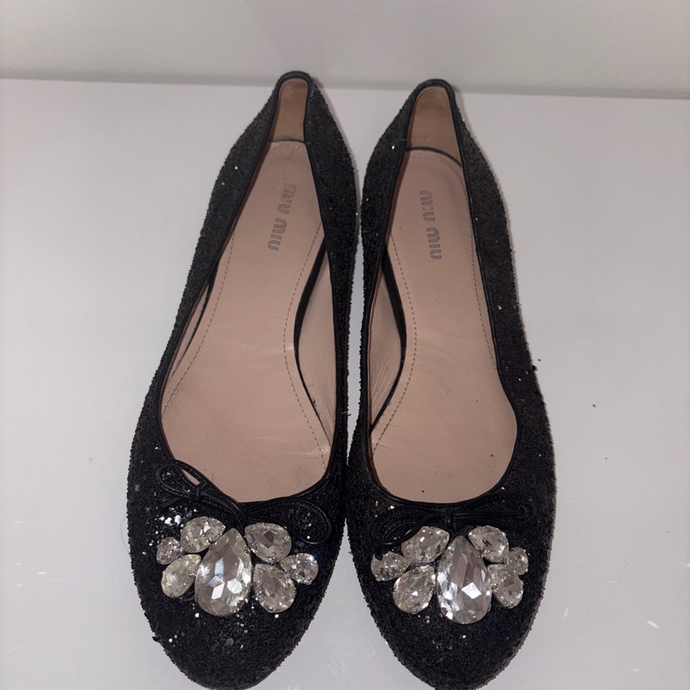 Miu miu black glitter shoes size 38 near perfect condition
